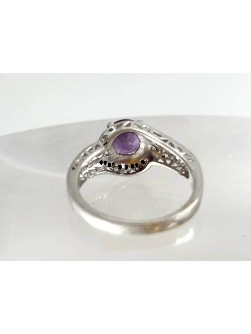Thai Made Amethyst & Black Spinel Sterling Silver 925 Vintage Ring - sz 7.75